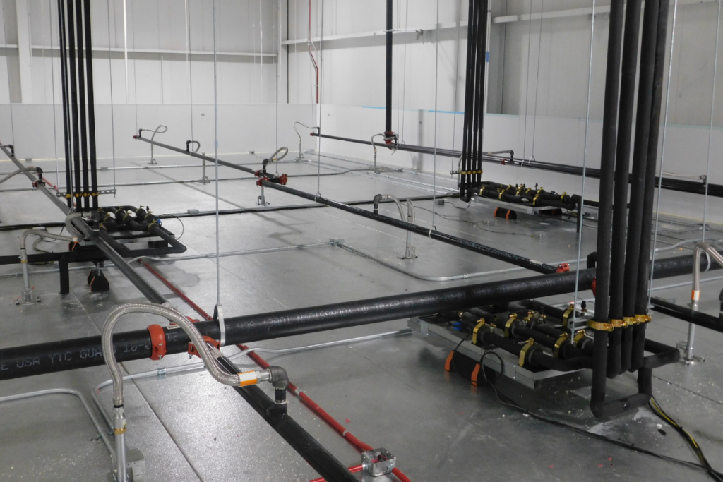 Warehouse showcasing new piping