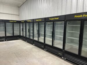 Empty, clean refrigerated cases