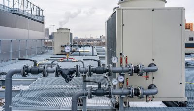 Air cooled water chiller with pipework